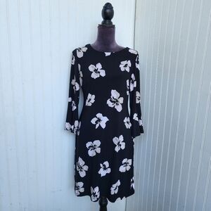 Tommy Hilfiger Floral Dress Black White Stretch Fit & Flare Women Size 4